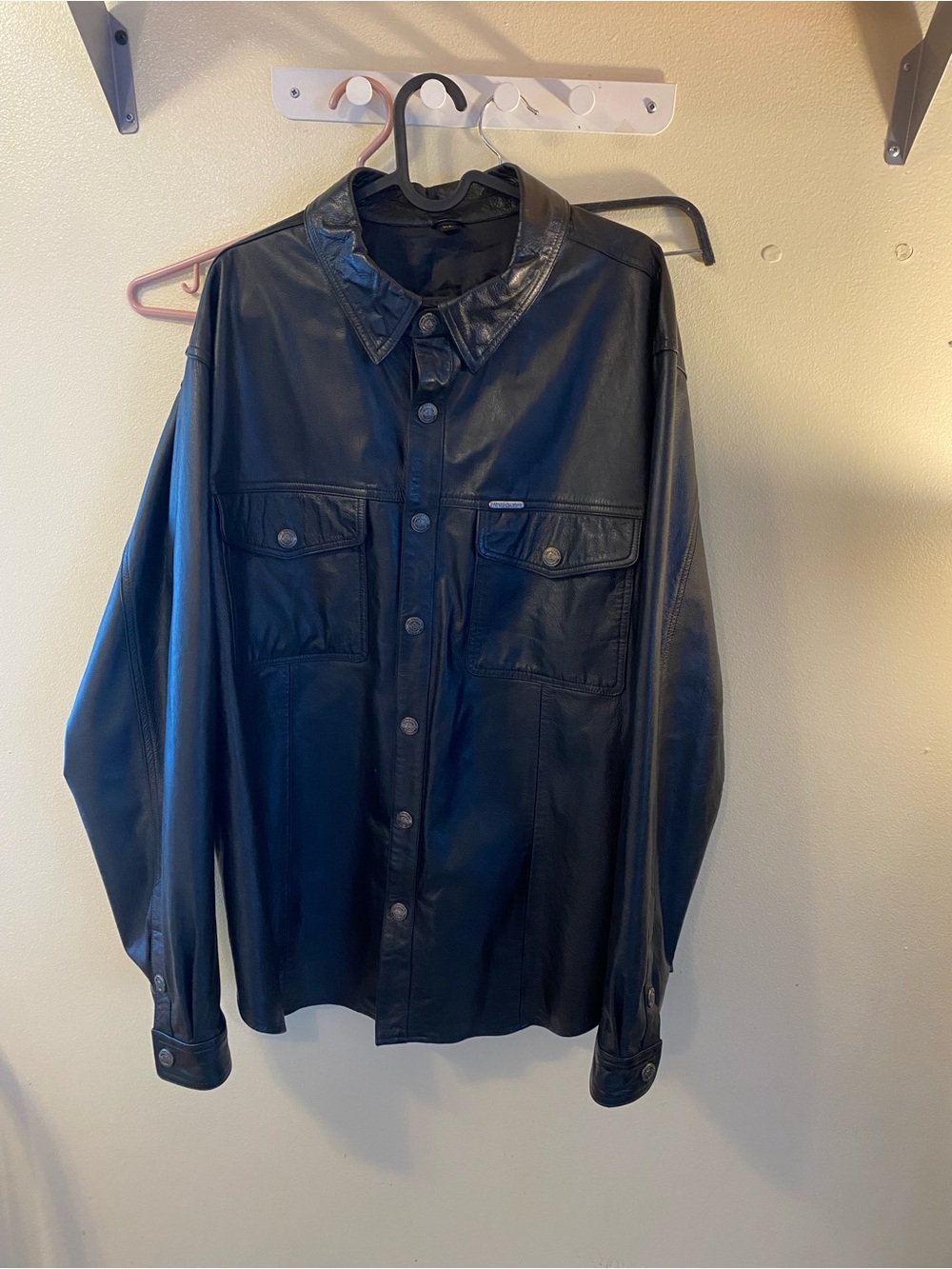 Vintage 2003 Harley Davidson Mens Black Leather Button-Up Jacket